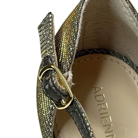 Adrienne Vittadini Gina gold glitter T strap open toe high heels size 7 - Picture 6 of 16